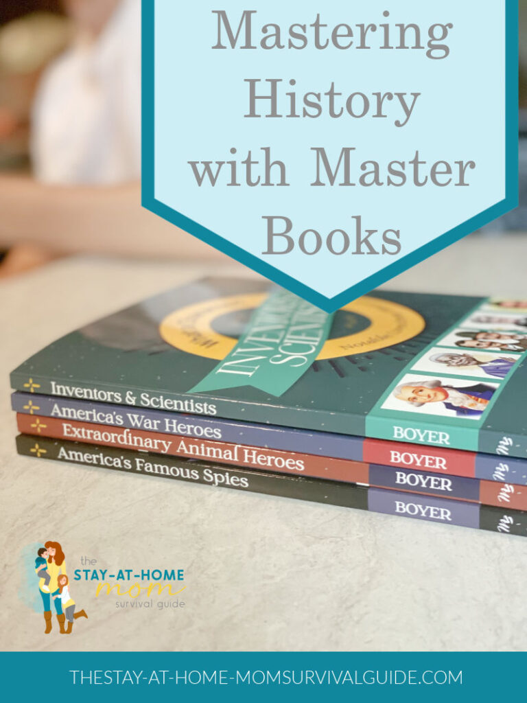 Stack of books from the What A Character series from Master Books Homeschool Curriculum. Text reads Mastering History with Master Books.