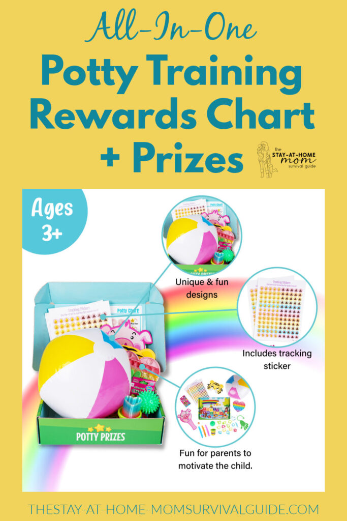 All-in-one potty training rewards chart and prizes to simplify potty training with toddlers.