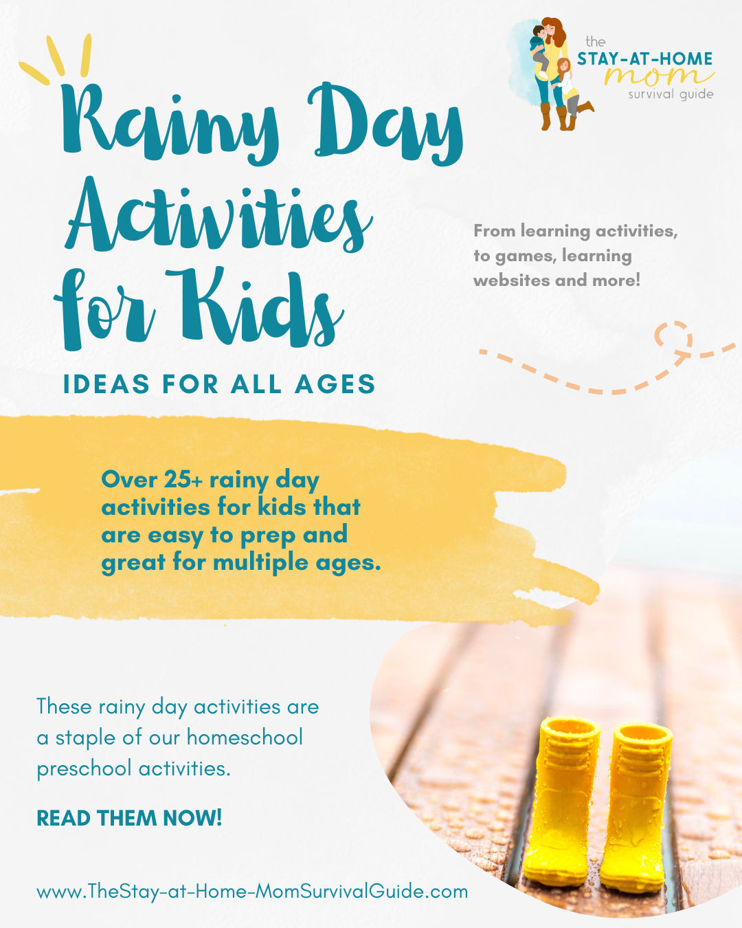 Rainy day activities for kids ideas for all ages.