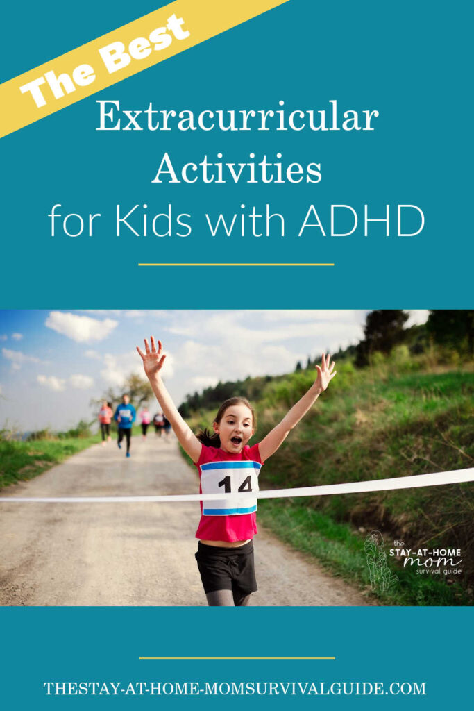 Girl running a race and about to cross the finish line. Text reads the best extracurricular activities for kids with ADHS.