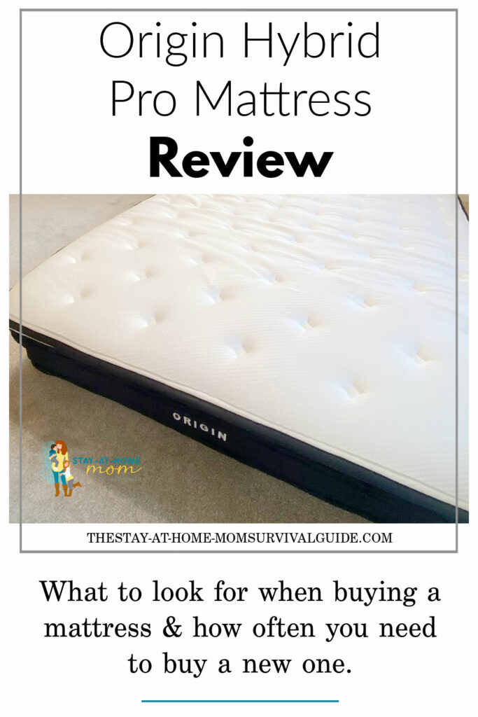 Origin Hybrid Pro mattress shown and blue box in the background. Text reads Origin Hybrid Pro Mattress Review.