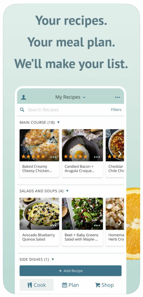 Plan to Eat meal planning app homescreen.