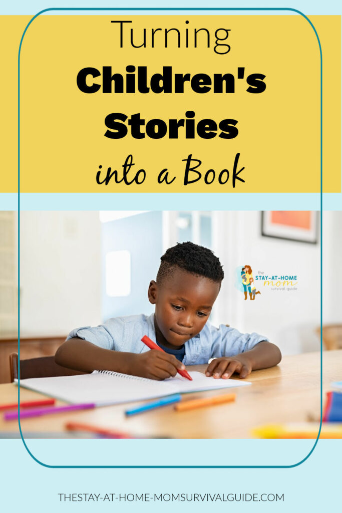Boy coloring a picture. Text reads turning Children's Stories into a book.