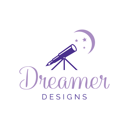 Image of telescope stars and moon. Text reads Dreamer Designs.