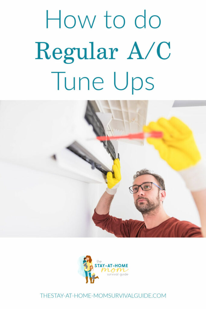 Man cleaning his A/C vents. Text reads how to do regular A/C tune ups.