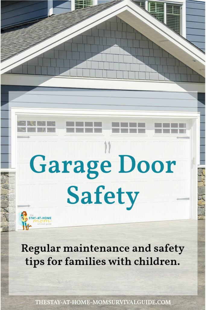 Picture of a suburban home garage. Text reads Garage door safety.