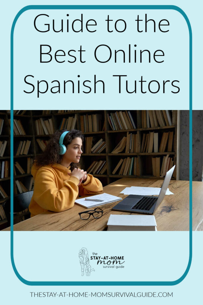Girl on a laptop wearing headphones. Text reads guide to the best online Spanish tutors.